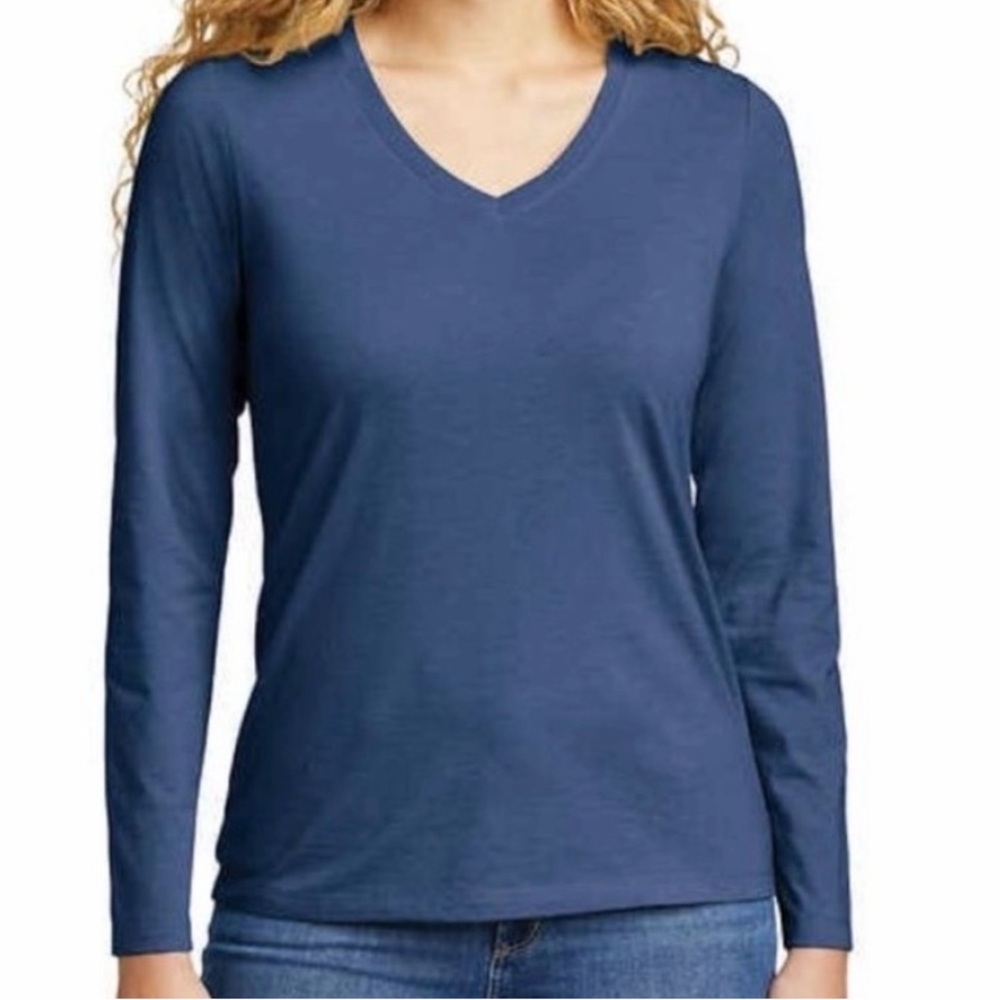 Eddie Bauer V neck long sleeve blue shirt
